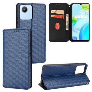 For Realme C30 Cubic Grid Texture Flip Leather Phone Case(Blue)