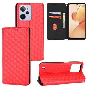 For Realme C31 Cubic Grid Texture Flip Leather Phone Case(Red)
