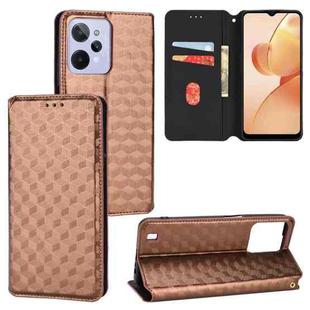 For Realme C31 Cubic Grid Texture Flip Leather Phone Case(Brown)