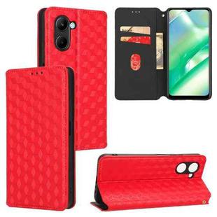 For Realme C33 Cubic Grid Texture Flip Leather Phone Case(Red)