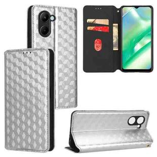 For Realme C33 Cubic Grid Texture Flip Leather Phone Case(Silver)
