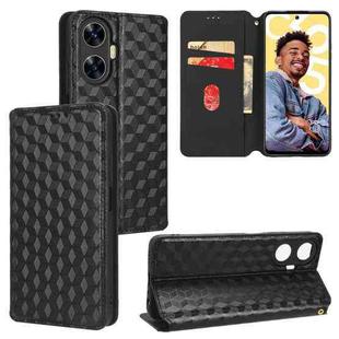 For Realme C55 Cubic Grid Texture Flip Leather Phone Case(Black)