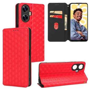 For Realme C55 Cubic Grid Texture Flip Leather Phone Case(Red)