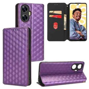 For Realme C55 Cubic Grid Texture Flip Leather Phone Case(Purple)