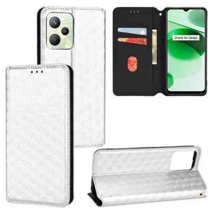 For Realme Narzo 50A Prime / C35 Cubic Grid Texture Flip Leather Phone Case(Silver)