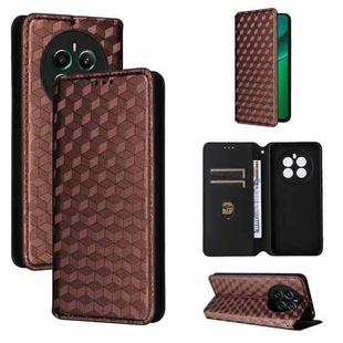 For Realme Narzo 70 Pro 5G / 12+ 5G Cubic Grid Texture Flip Leather Phone Case(Brown)