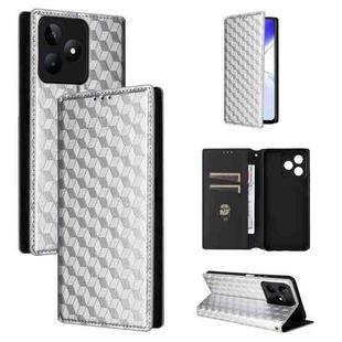 For Realme Note 50 4G / C5 Cubic Grid Texture Flip Leather Phone Case(Silver)
