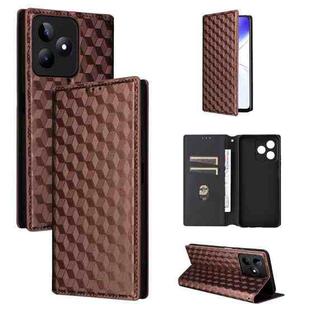 For Realme Note 50 4G / C5 Cubic Grid Texture Flip Leather Phone Case(Brown)