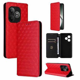 For Realme GT 6 / GT 6T Cubic Grid Texture Flip Leather Phone Case(Red)