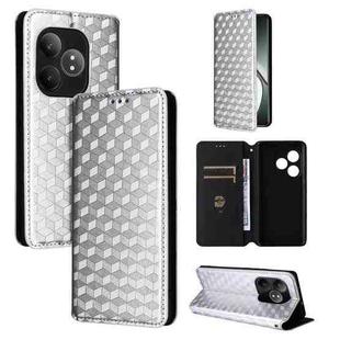 For Realme GT 6 / GT 6T Cubic Grid Texture Flip Leather Phone Case(Silver)