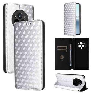 For Realme 14 Pro 5G Cubic Grid Texture Flip Leather Phone Case(Silver)