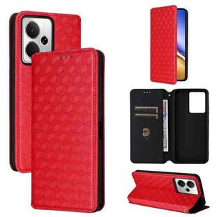 For Realme 14 5G Global Cubic Grid Texture Flip Leather Phone Case(Red)