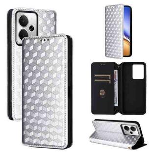For Realme 14 5G Global Cubic Grid Texture Flip Leather Phone Case(Silver)
