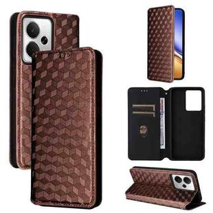 For Realme 14 5G Global Cubic Grid Texture Flip Leather Phone Case(Brown)
