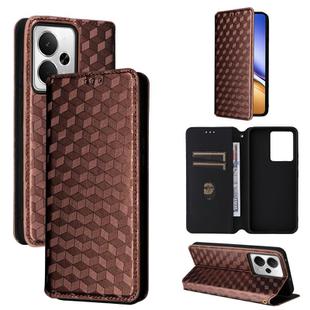 For Realme 14T 5G Cubic Grid Texture Flip Leather Phone Case(Brown)