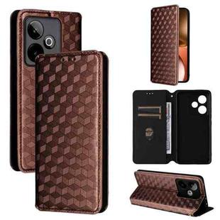 For Realme GT7 5G Cubic Grid Texture Flip Leather Phone Case(Brown)
