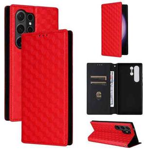 For Samsung Galaxy S25 Ultra 5G Cubic Grid Texture Flip Leather Phone Case(Red)