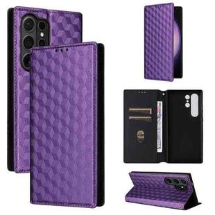 For Samsung Galaxy S25 Ultra 5G Cubic Grid Texture Flip Leather Phone Case(Purple)
