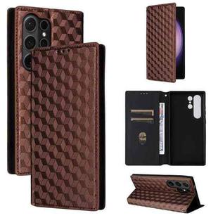 For Samsung Galaxy S25 Ultra 5G Cubic Grid Texture Flip Leather Phone Case(Brown)