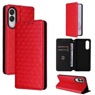 For Samsung Galaxy S25 Edge 5G Cubic Grid Texture Flip Leather Phone Case(Red)