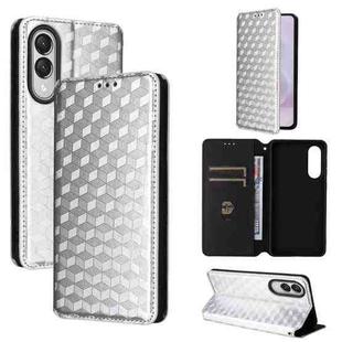 For Samsung Galaxy S25 Edge 5G Cubic Grid Texture Flip Leather Phone Case(Silver)