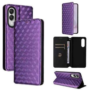 For Samsung Galaxy S25 Edge 5G Cubic Grid Texture Flip Leather Phone Case(Purple)