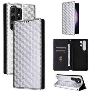 For Samsung Galaxy S24 Ultra 5G Cubic Grid Texture Flip Leather Phone Case(Silver)