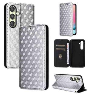 For Samsung Galaxy S24+ 5G Cubic Grid Texture Flip Leather Phone Case(Silver)