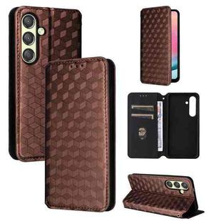 For Samsung Galaxy S24+ 5G Cubic Grid Texture Flip Leather Phone Case(Brown)
