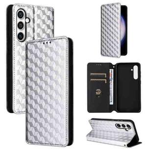For Samsung Galaxy S24 FE 5G Cubic Grid Texture Flip Leather Phone Case(Silver)