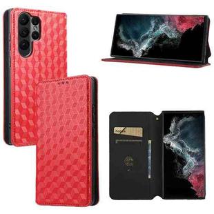 For Samsung Galaxy S23 Ultra 5G Cubic Grid Texture Flip Leather Phone Case(Red)