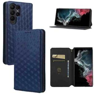 For Samsung Galaxy S23 Ultra 5G Cubic Grid Texture Flip Leather Phone Case(Blue)