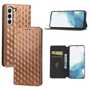 For Samsung Galaxy S23+ 5G Cubic Grid Texture Flip Leather Phone Case(Brown)