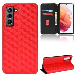 For Samsung Galaxy S22+ 5G Cubic Grid Texture Flip Leather Phone Case(Red)