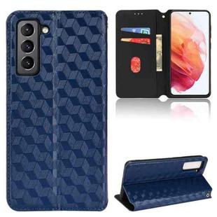For Samsung Galaxy S22+ 5G Cubic Grid Texture Flip Leather Phone Case(Blue)