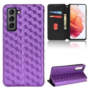 For Samsung Galaxy S22+ 5G Cubic Grid Texture Flip Leather Phone Case(Purple)