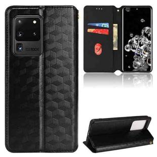 For Samsung Galaxy S20 Ultra 5G Cubic Grid Texture Flip Leather Phone Case(Black)