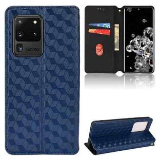 For Samsung Galaxy S20 Ultra 5G Cubic Grid Texture Flip Leather Phone Case(Blue)