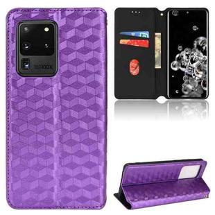 For Samsung Galaxy S20 Ultra 5G Cubic Grid Texture Flip Leather Phone Case(Purple)
