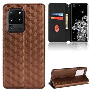 For Samsung Galaxy S20 Ultra 5G Cubic Grid Texture Flip Leather Phone Case(Brown)