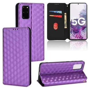 For Samsung Galaxy S20+ Cubic Grid Texture Flip Leather Phone Case(Purple)