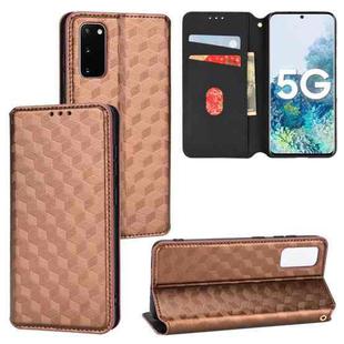 For Samsung Galaxy S20 Cubic Grid Texture Flip Leather Phone Case(Brown)