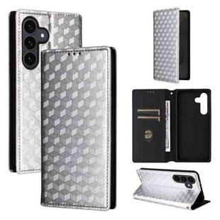 For Samsung Galaxy S25 FE 5G Cubic Grid Texture Flip Leather Phone Case(Silver)