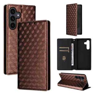 For Samsung Galaxy S25 FE 5G Cubic Grid Texture Flip Leather Phone Case(Brown)