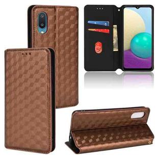 For Samsung Galaxy A02 / M02 Cubic Grid Texture Flip Leather Phone Case(Brown)