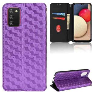 For Samsung Galaxy A02s 166.5mm Cubic Grid Texture Flip Leather Phone Case(Purple)