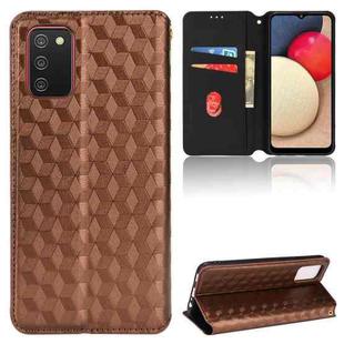 For Samsung Galaxy A02s / A03s 164.2mm Cubic Grid Texture Flip Leather Phone Case(Brown)
