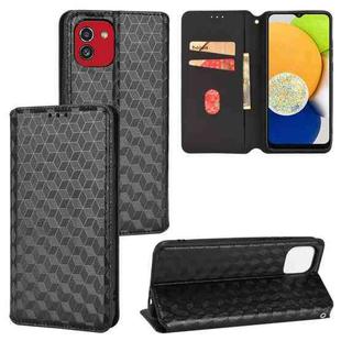 For Samsung Galaxy A03 164.2mm Global Cubic Grid Texture Flip Leather Phone Case(Black)