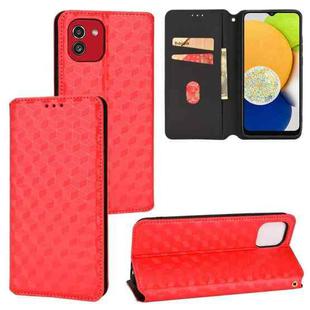 For Samsung Galaxy A03 164.2mm Global Cubic Grid Texture Flip Leather Phone Case(Red)