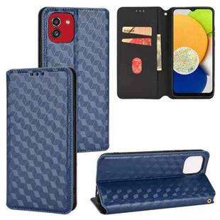 For Samsung Galaxy A03 164.2mm Global Cubic Grid Texture Flip Leather Phone Case(Blue)